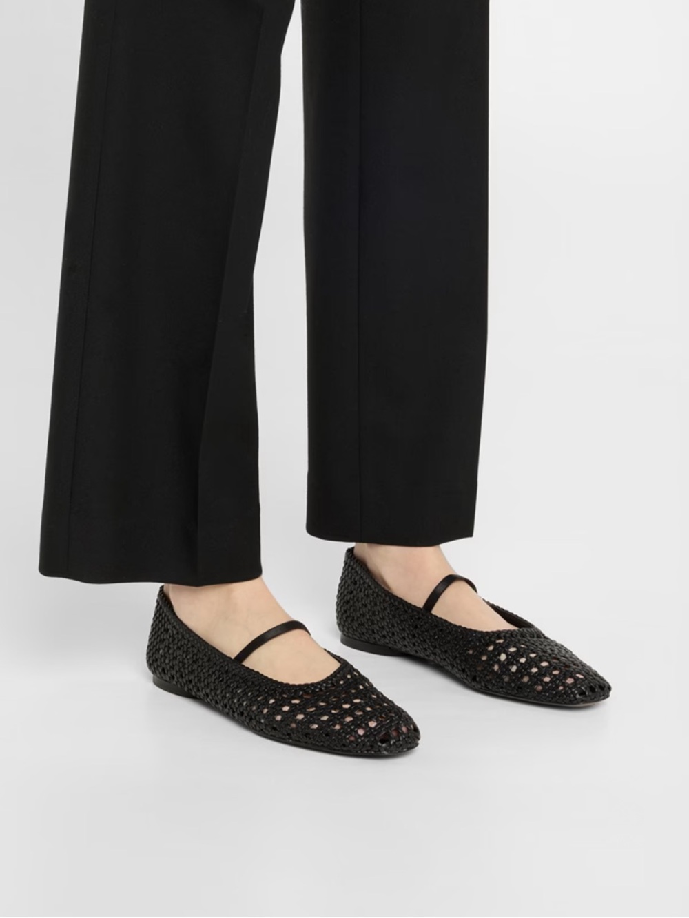 Vince Black Crochet Leather Mary Jane Flats